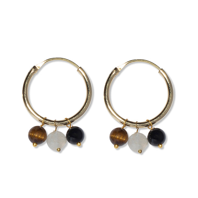 Tiger Eye Kreolen mit drei Steinen