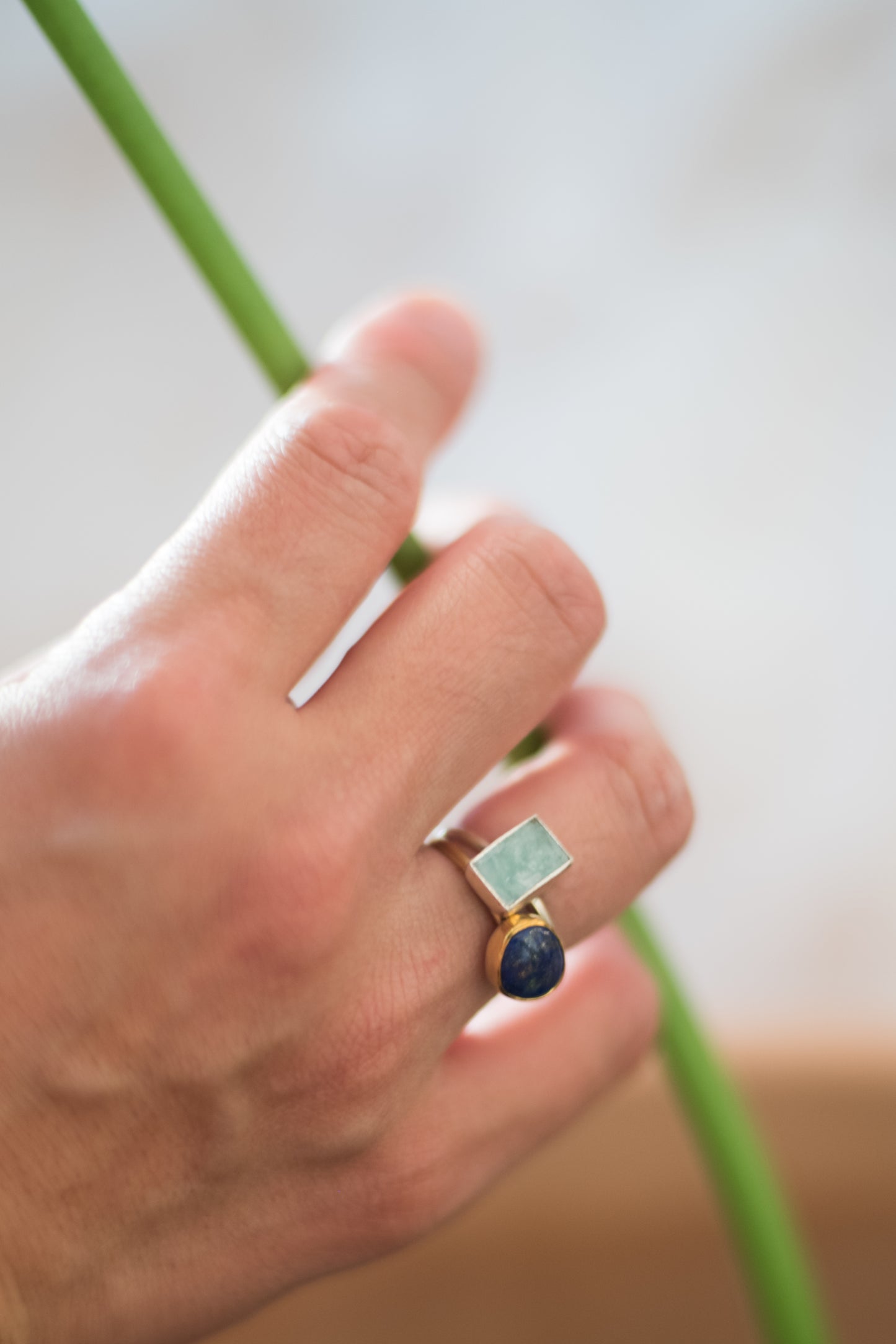 Asymmetric Stones Square Ring