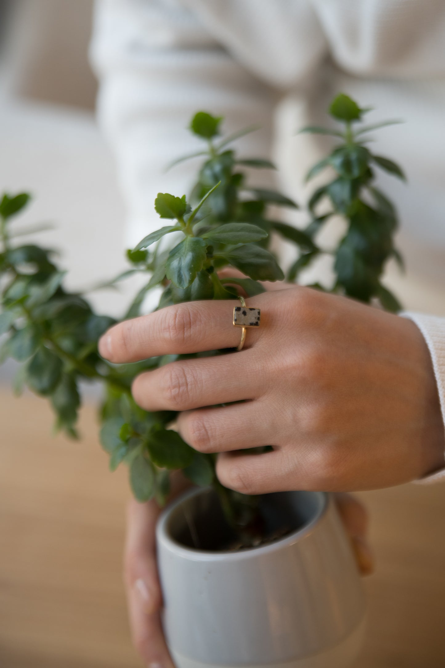Asymmetric Stones Square Ring