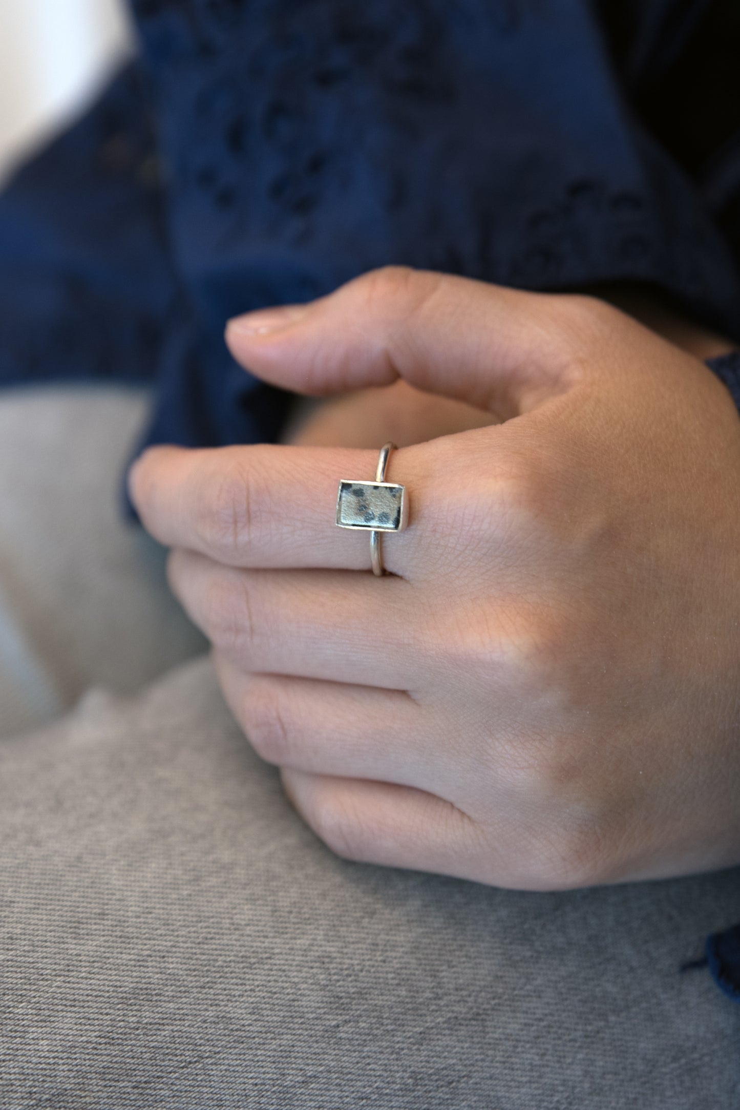 Asymmetric Stones Square Ring